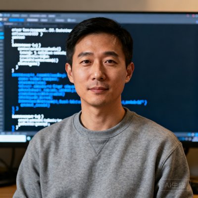 探球网技术总监陈明的头像照片，一位35岁左右的男性，短发干练，穿着灰色卫衣，背景是代码屏幕